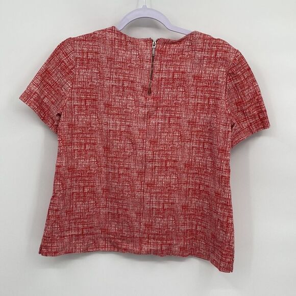 Mercer & Madison Womens Stretch Round Neck Short Sleeve Back Zip Blouse Medium - Picture 7 of 9